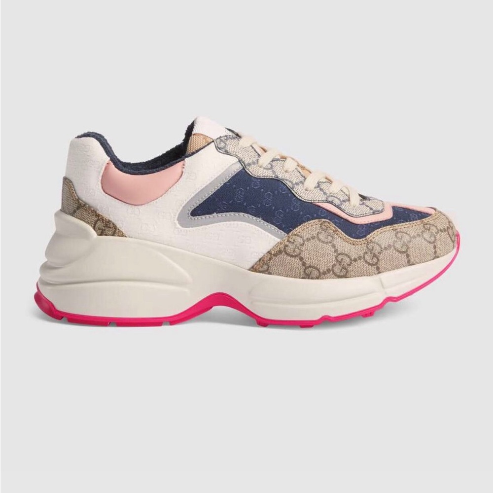 Gucci Pink White Rhyton Sneakers.